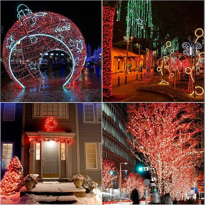 LAMPHOME 66ft Christmas Decorative Mini Lights,200 LED Green Wire Fairy Starry String Lights Plug in, 16Lighting Modes, for Indoor Outdoor Xmas Tree Wedding Party Decoration (Red)
