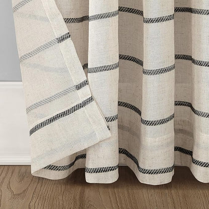 Clean Window Twill Stripe Anti-Dust Allergy/Pet Friendly Anti-Dust Sheer Curtain Panel, 52" x 63, Black/Linen