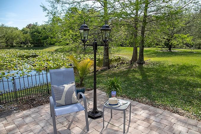 Kenroy Home Villa 93434ORB 6' Traditional 2-Light Decorative Vintage Outdoor Portable Street Lamp with Clear Glass Panels for Deck, Patio, Porch, Walkways, or Backyard Events, Oil Rubbed Bronze