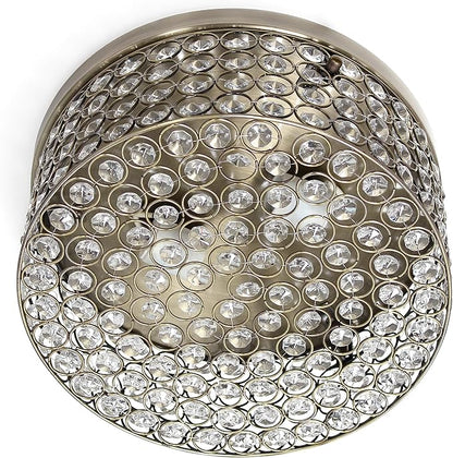 Elegant Designs FM1003-ABS Elipse Crystal 12 Inch Modern Metal 2 Light Round Ceiling Flush Mount Fixture, Antique Brass