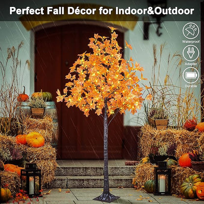 Lightshare 7FT LED Lighted Maple Tree - Dotted with 208 Warm White LED Lights Orange for Thanksgiving Harvest Fall Festival Home Party Decoration