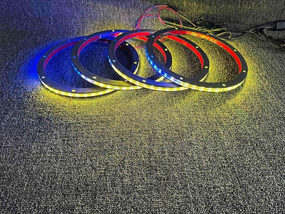 4PCS 6.5" RGB Dream Color Chasing Symphony LEDs Addressable Speaker Rings Lights with Wireless RF Remote Bluetooth App Control Coaxial Speaker Lights Slingshot